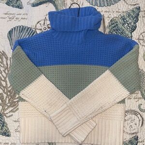 Hippie Rose Blue, Green, and Cream Turtleneck Sweater